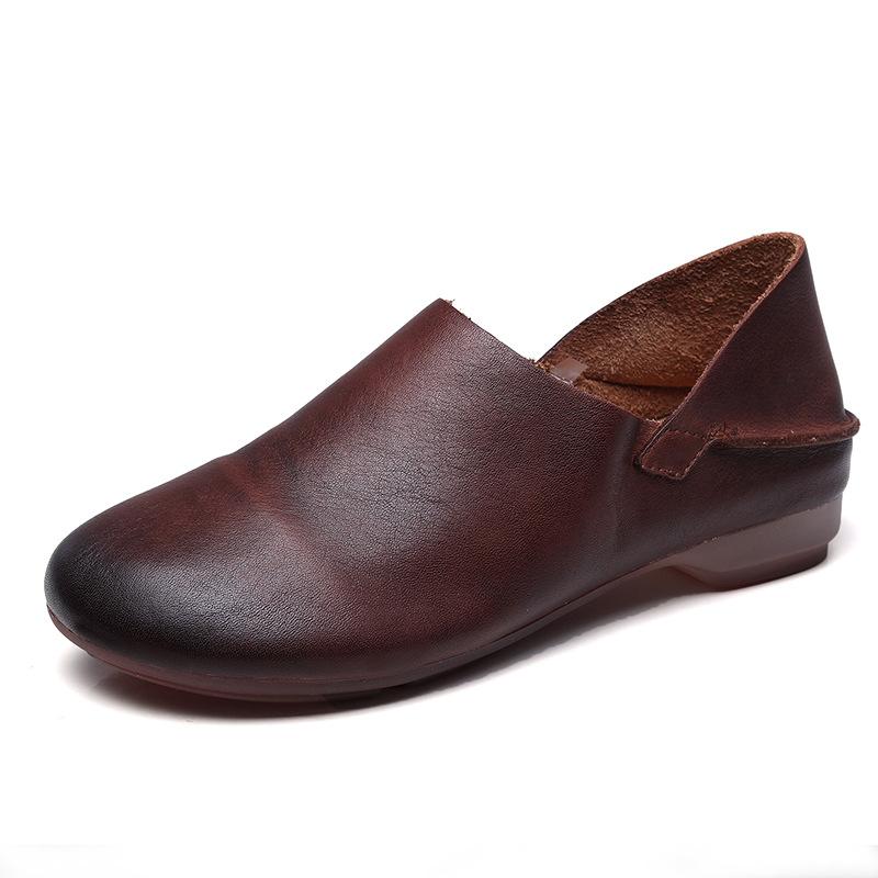Johnature Genuine Leather Loafers Round Toe Soft Soled Versatile Soft Cowhide Women's Low Heeled Leisure Shoes