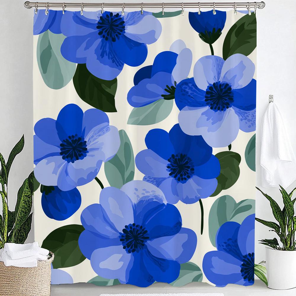 Watercolor Flower Leaves Printed Shower Curtain Partition Privacy Hanging Curtain With 12 Hooks Multiple Sizes Machine Washable