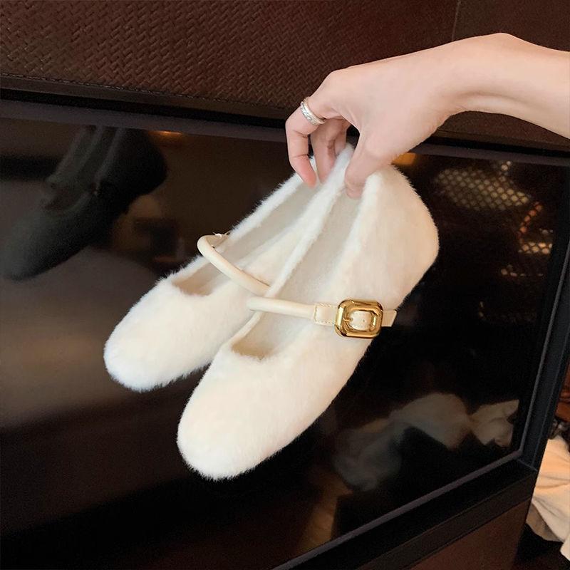 Ballet Style Increases with the Word Fluffy Mary Jane Autumn and Winter New Models Transcendent Foreign Style Gentle Soft Sole Velvet Single Shoes Wom