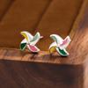Fashiona Simple Compact 925 Sterling Silver Jewelry Colorful Windmill Temperament Sweet Stud Earrings E051