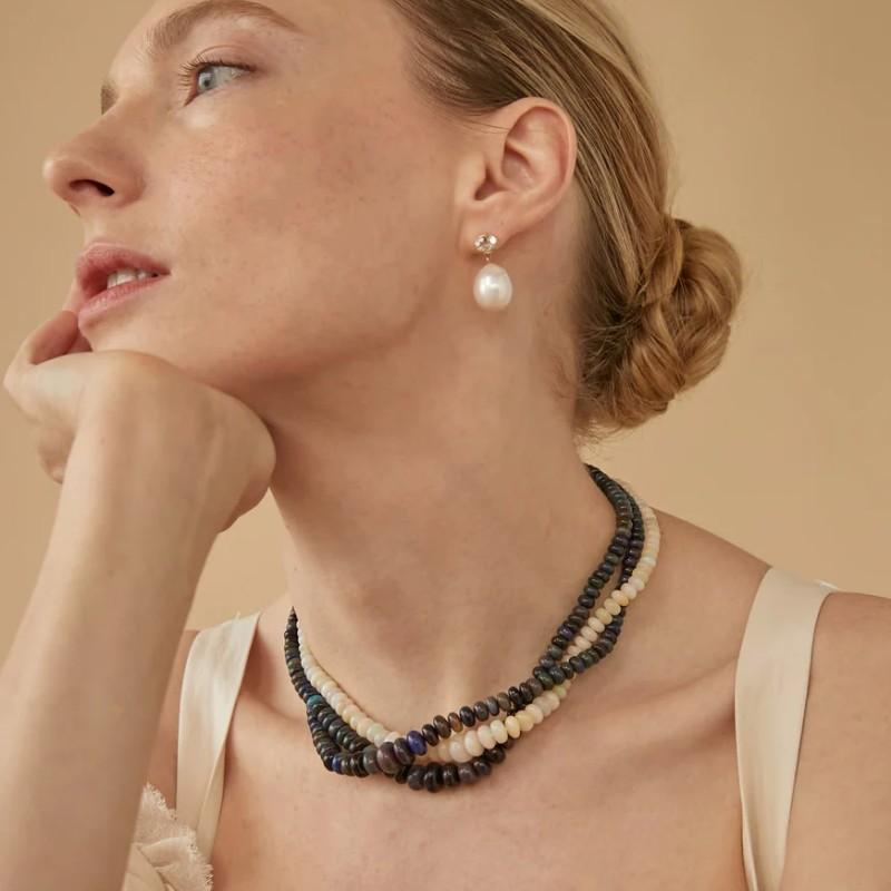 Summer Niche Design Literary Retro Yellow Gemstone Beaded Collarbone Chain Copper Plated 18K Real Gold Necklace Women