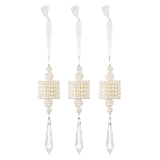 Faux Pearl Christmas Tree Ornaments Winter Faux Pearl Beaded Christmas Hanging Decoration with Faux Crystal Drop Pendant for Wedding Holiday Decor