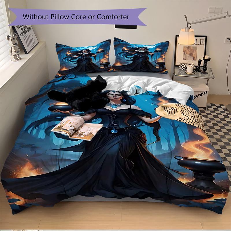 3pcs Anime Witch Decorative Bedding Set - Includes One Quilt Cover and Two Pillowcases (No Core) - Perfect for Bedroom and Guest Room Decoration, Feat