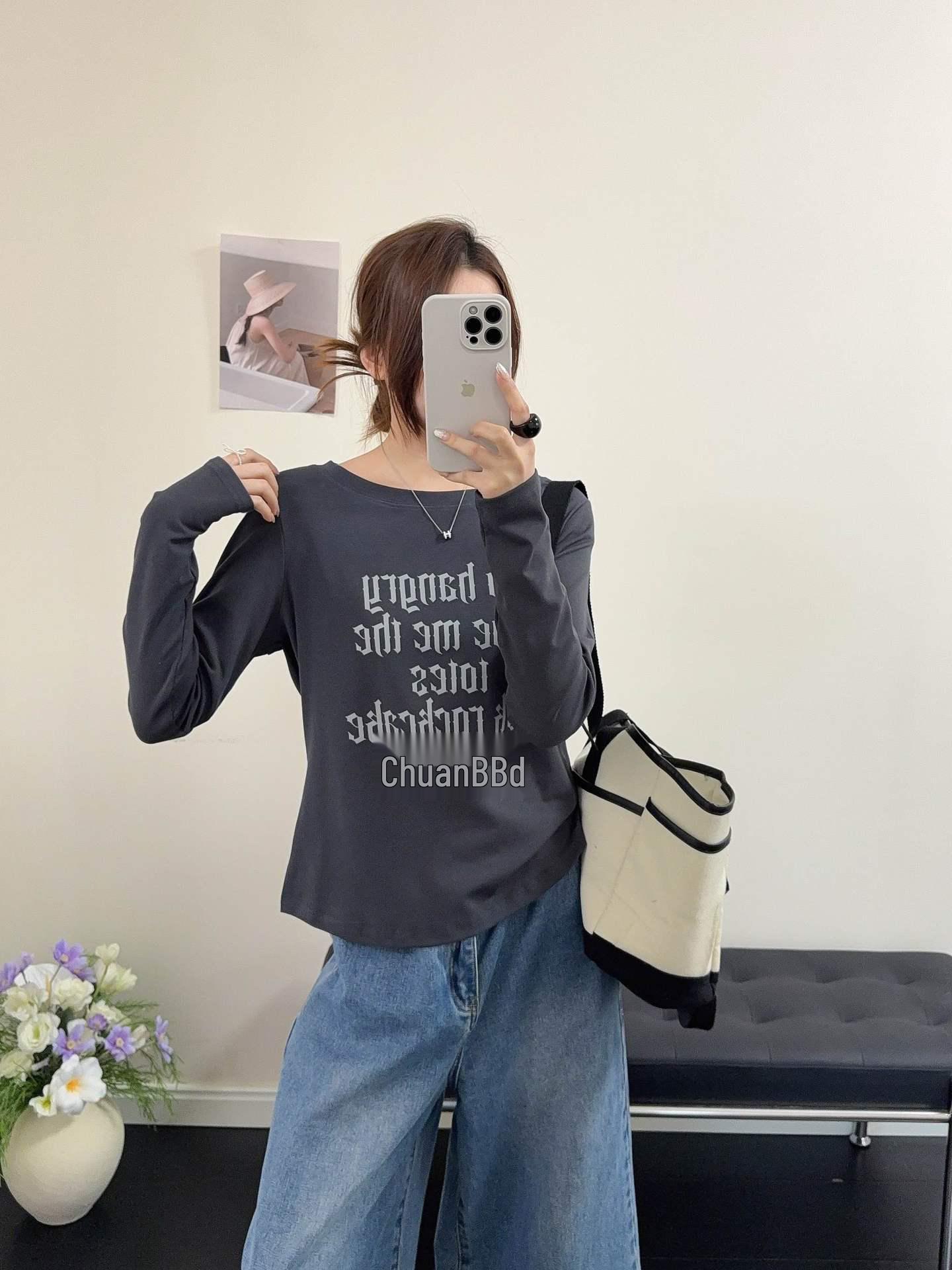 

Women s American Retro Art Print Slim Fit Long Sleeve T-Shirt for Early Spring Large серый/древесный уголь