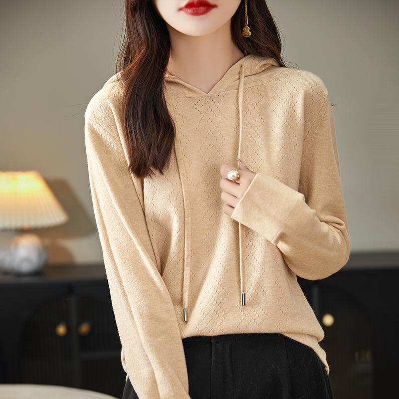 Womens Loose Hooded Long Sleeve Knit Pullover Sweater Casual Top