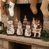 Decorative Items for Windowsills 7Pcs Christmas Snowman Tree Reindeer Figurines, 2D Wooden Tiered Tray Holiday Wood Ornaments Decor, Rustic Farmhouse