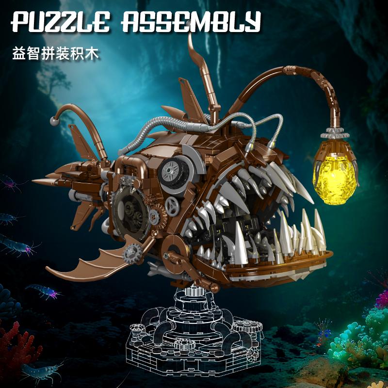 Creative 1236Pcs Mechanical Lanternfish Marine Animals Building Blocks Technical Lantern Fish MOC Bricks Toys For Children Gifts
