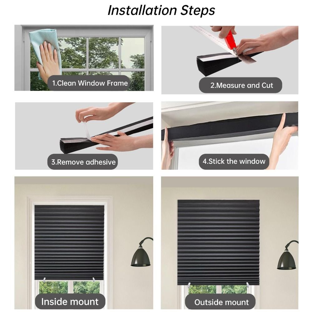 Easy Install Adhesive Paper Shades Cut to Size Blackout Window Blinds  For Windows