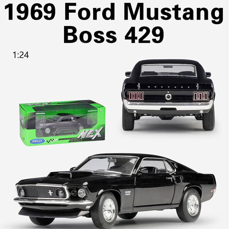 1/24 Scale Welly  1969 Ford Mustang Boss 429 Alloy Car Model Diecasts Metal Toy Vehicles Car Model High Simulation Collection Childrens Gifts