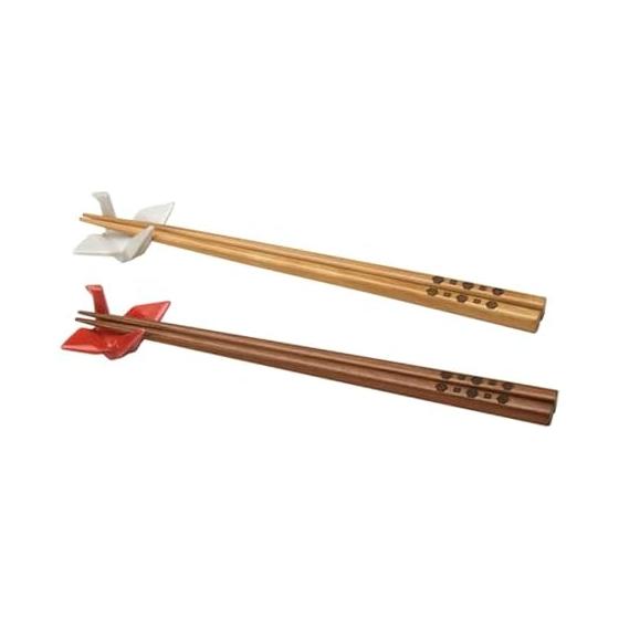 Mino Ware Origami Crane Chopstick Rests (approx. 5x6cm) & 22.5cm Red and White Chopsticks Pair Set, Chizuru Kanki (Thousand Cranes, Ten Thousand