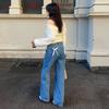 Vintage Bow Straight Jeans Women Causal Loose Zipper High Waist Trousers Spring Denim Pants with Pockets