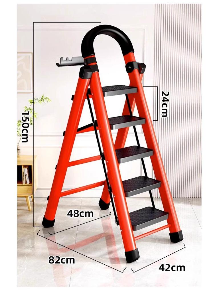 German Red Telescopic Folding A-Frame Ladder, Thickened for Household Use
