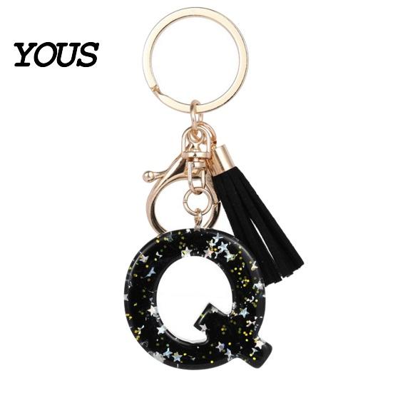 Lightweight Keychain Pendant, Sequins Star Letter A-Z Charm with Tassel, Gift Alphabet Initial Metal Keyring for Handbag Backpack Bag