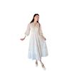 French Court Style Heavy Industry Lace White V-neck Dress Women's Summer New Waist Pendulum Fairy Dress