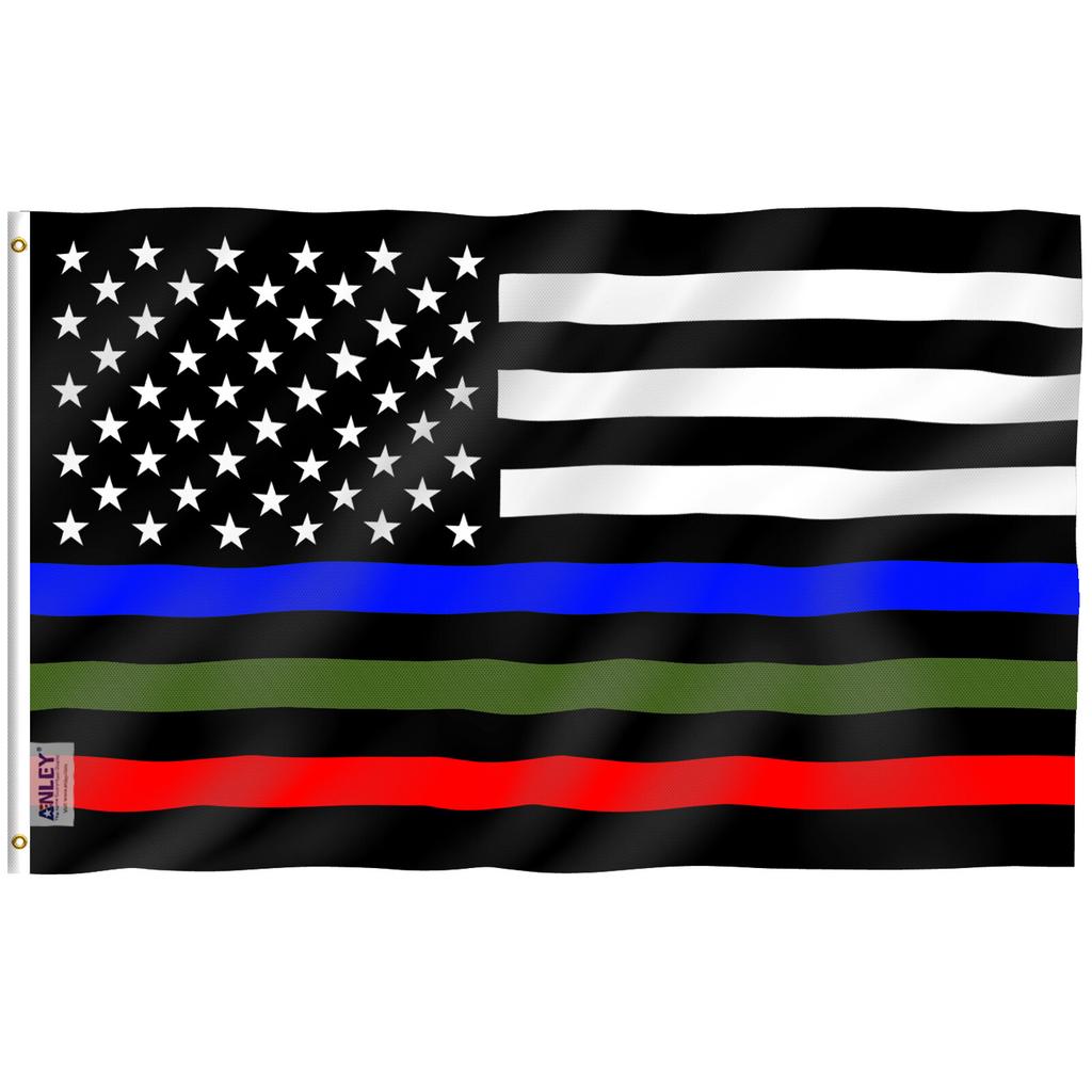 Anley 3x5 Foot Thin Blue Red and Green Line USA Flag American Flags Polyester