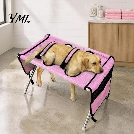 Hamac Surélevé pour Toilettage d'Animaux avec Support, Hamac de Bain pour Chiens, Support de Bain Pliable pour Animaux de Petite et Moyenne Taille, Outil d'Attache Réglable