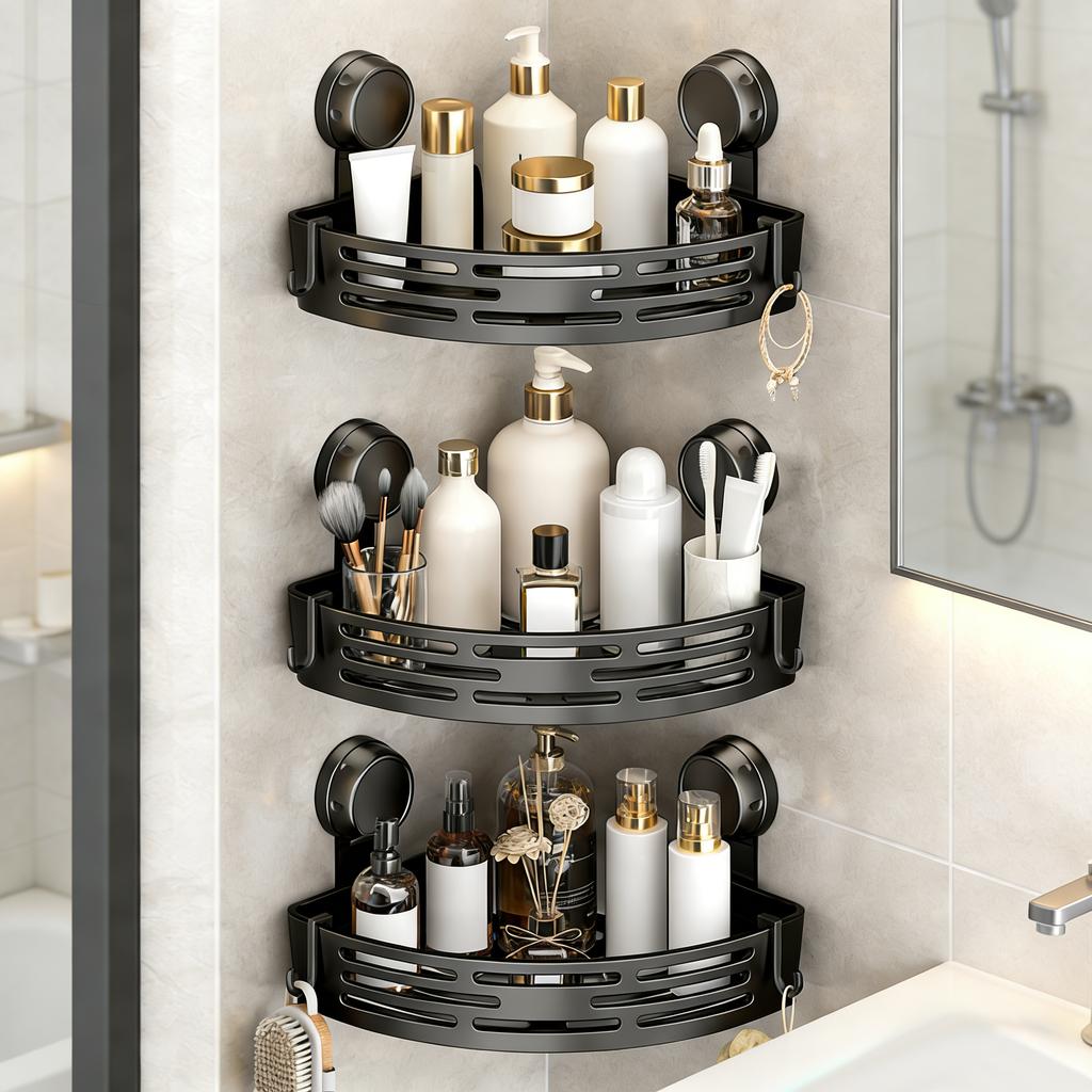 Suction Cup Corner Shelves No Drilling Bathroom Storage Rack, Shower Shelf Suction Cup Shower Caddy Corners Organizer Storage Rack Adhesi