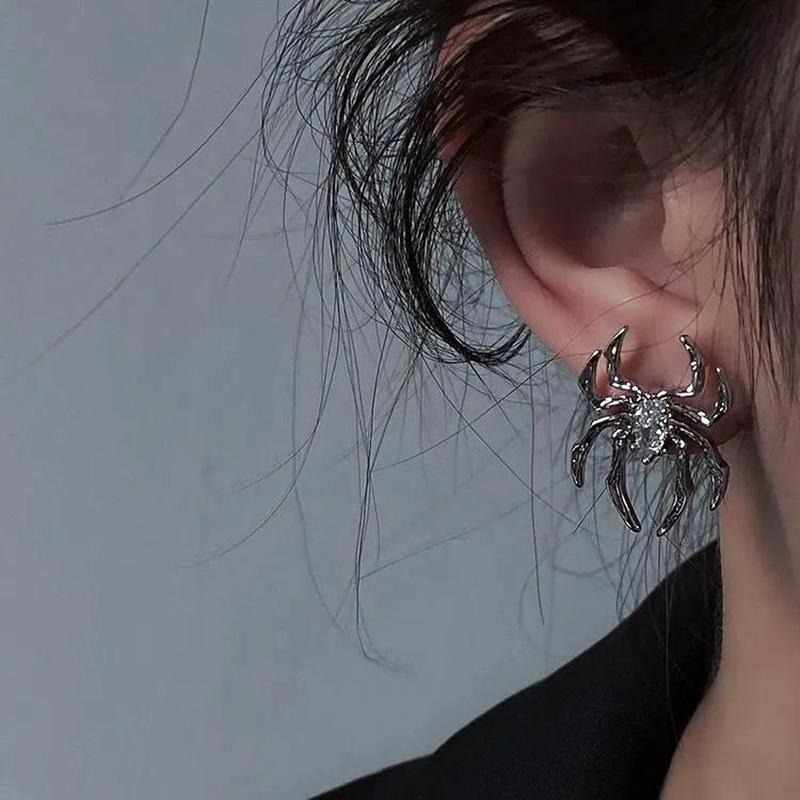 Halloween Gothic Retro Punk Spider Zircon Stud Earrings for Women Fashion Design Black Zircon Earrings Party Jewelry Wholesale