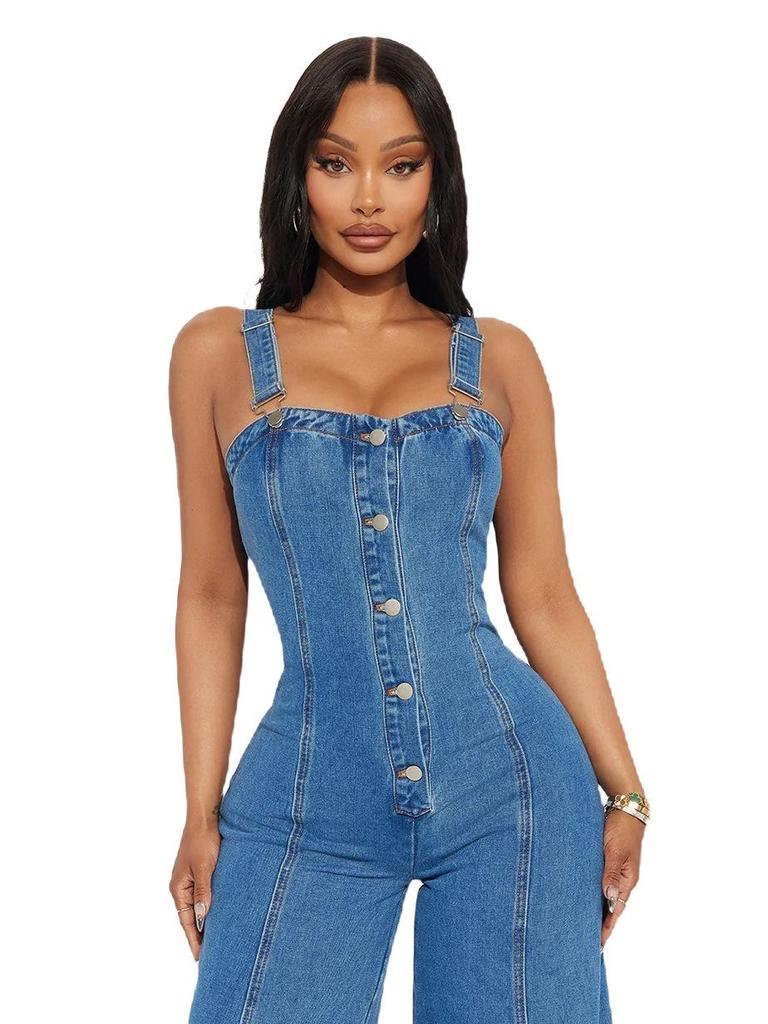 European & American Women's Fashion Casual Sexy Wide-Leg Denim Overalls