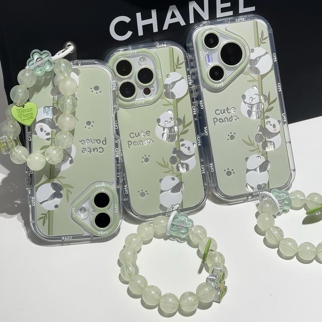 Green Bamboo Panda Glossy Oil Suitable for Apple 16/15/14 Huawei Honor Xiaomi Phone Case 13 Pro Max Shockproof