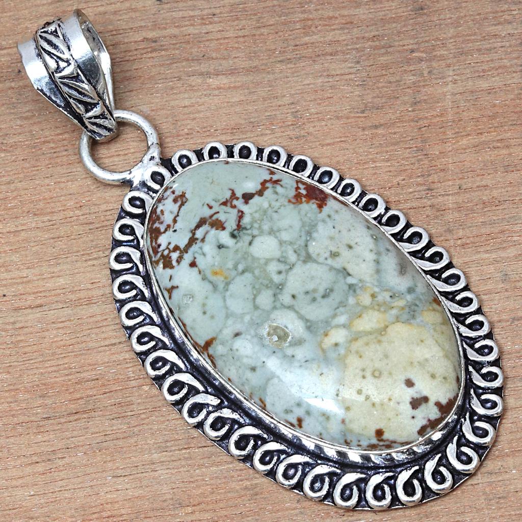 Pendant Designer Jasper Gemstone Valentine'Day Ethnic Silver Jewelry 1.75"