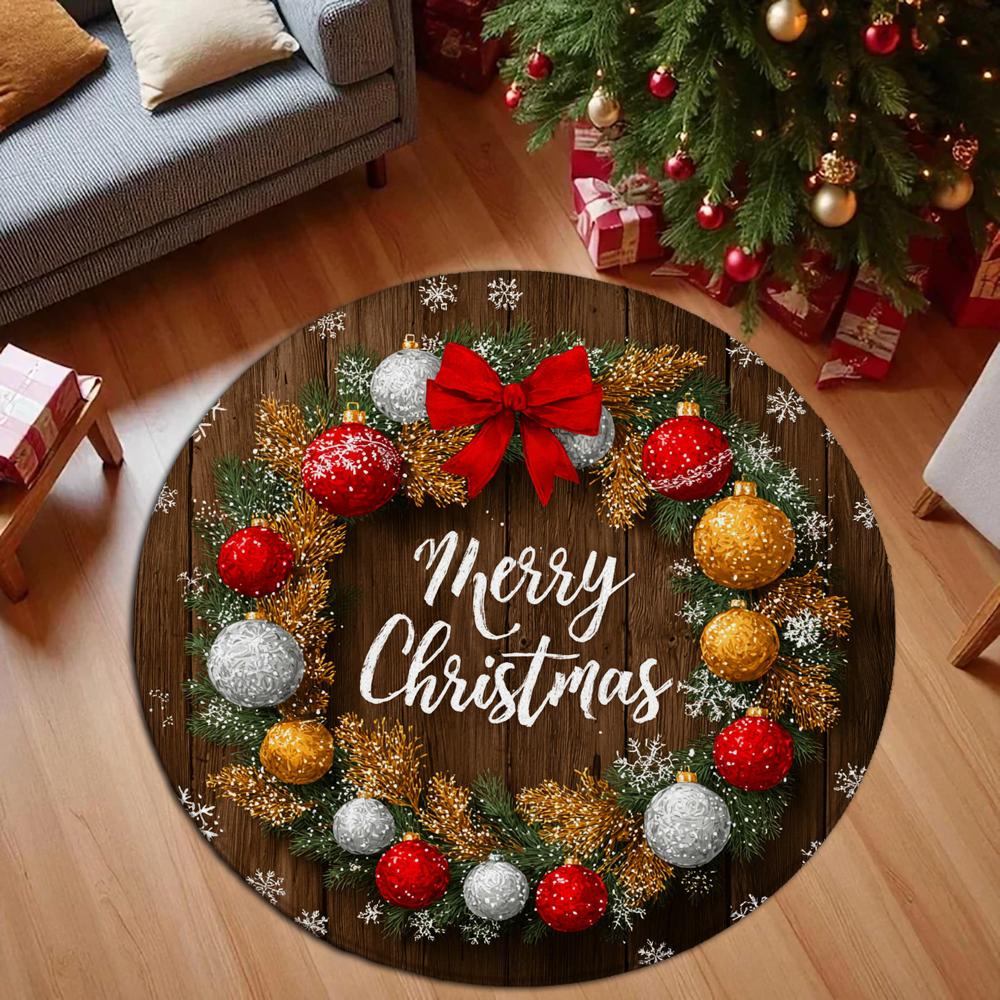 Christmas Santa Claus Red Wall Pattern Circular Carpet Christmas Floor Mat and Children's Carpet Christmas Decoration Gifts