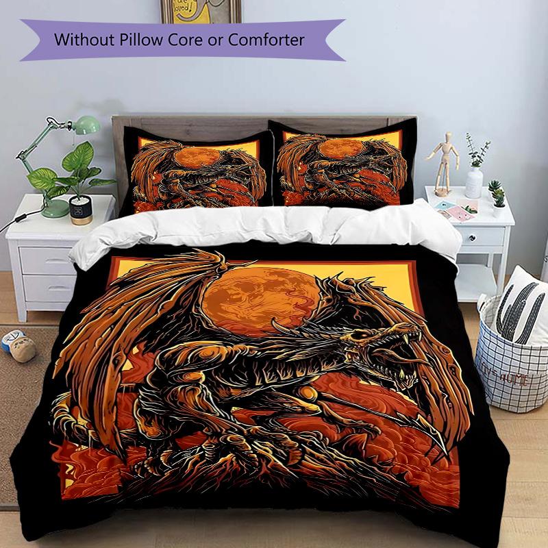 3pcs Dragon Fantasy Beanie Set: Includes One Quilt Cover and Two Pillowcases (No Core) - Anime Cartoon Design, Perfect for Bedroom and Guest Room Deco 135x200cm