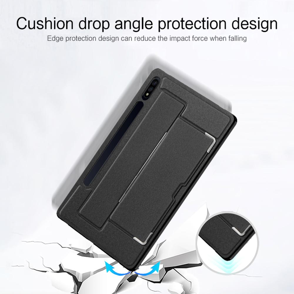 For Samsung Galaxy Tab S7+ Case PU Leather Coated PC Tablet Cover with Back Kickstand