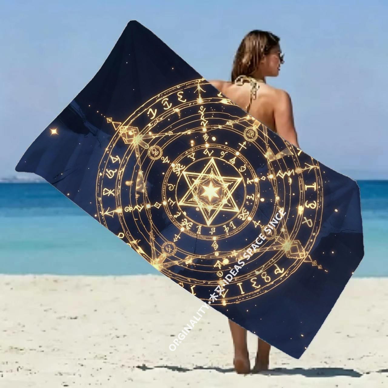 Textilien Mystic Astrology Circle Beach Towel Patterned Sunscreen And Windproof Suitable For Swimming Pool Camping Travel Blanket