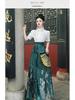 Chinese Style Embroidered Hanfu: Short-Sleeved Top & Gradient Dark Green Horse-Face Skirt Set