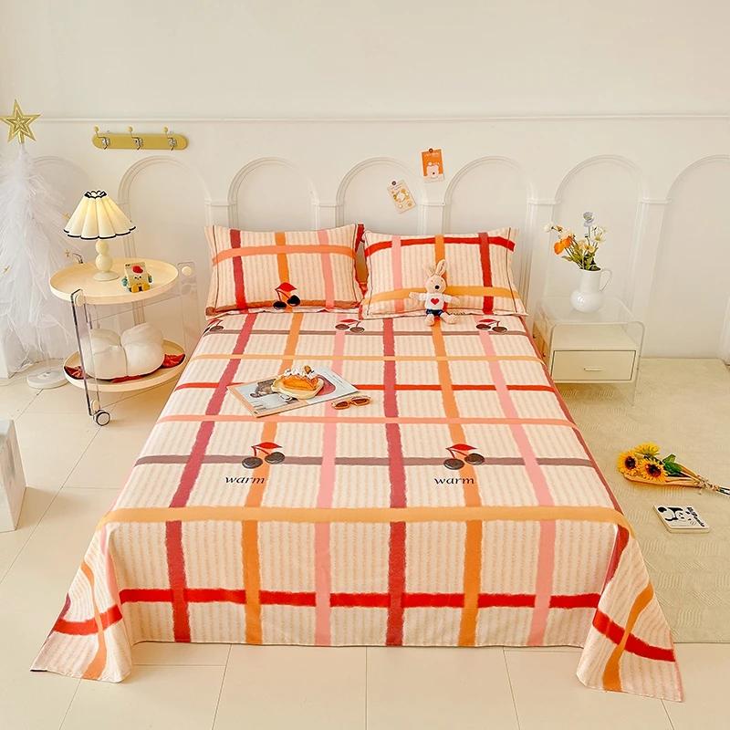 3Pcs Romantic Love Heart Pattern Bed Sheet Set Geometric Printed Thickened Bedspread with Pillowcases Soft Cotton Bedding Set