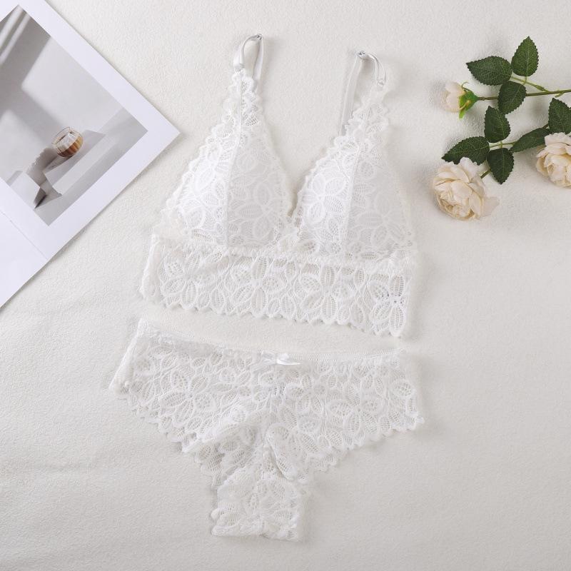 Draadloze Bh Set met Franse Kant, Verstelbare Bandjes en Borstkussentjes