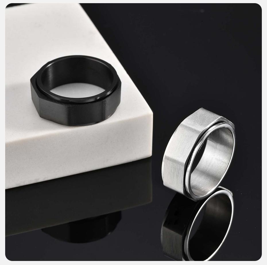 Vnox Geometrischer Spinner Ring 7-11 Größe 7,8 mm Bandbreite Schwarz Silber Farbe Edelstahl Schmuck Geschenke für Männer Freund Ihm