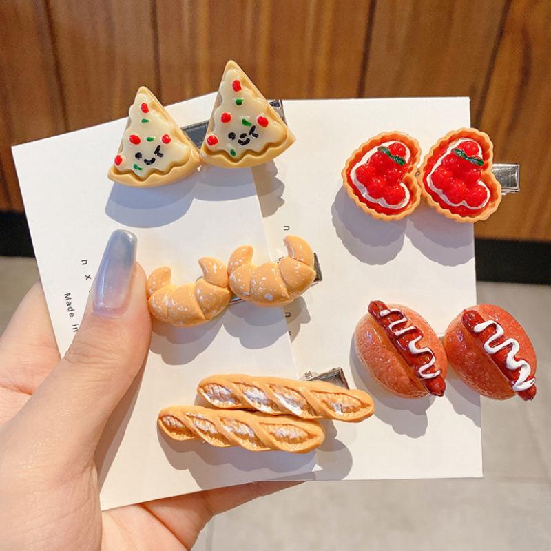 1/5pcs Funny Food Hair Clip for Women; Cute Duck Mouth Clip; Side Bangs Pizza Dog Bread Popular Hair Pin