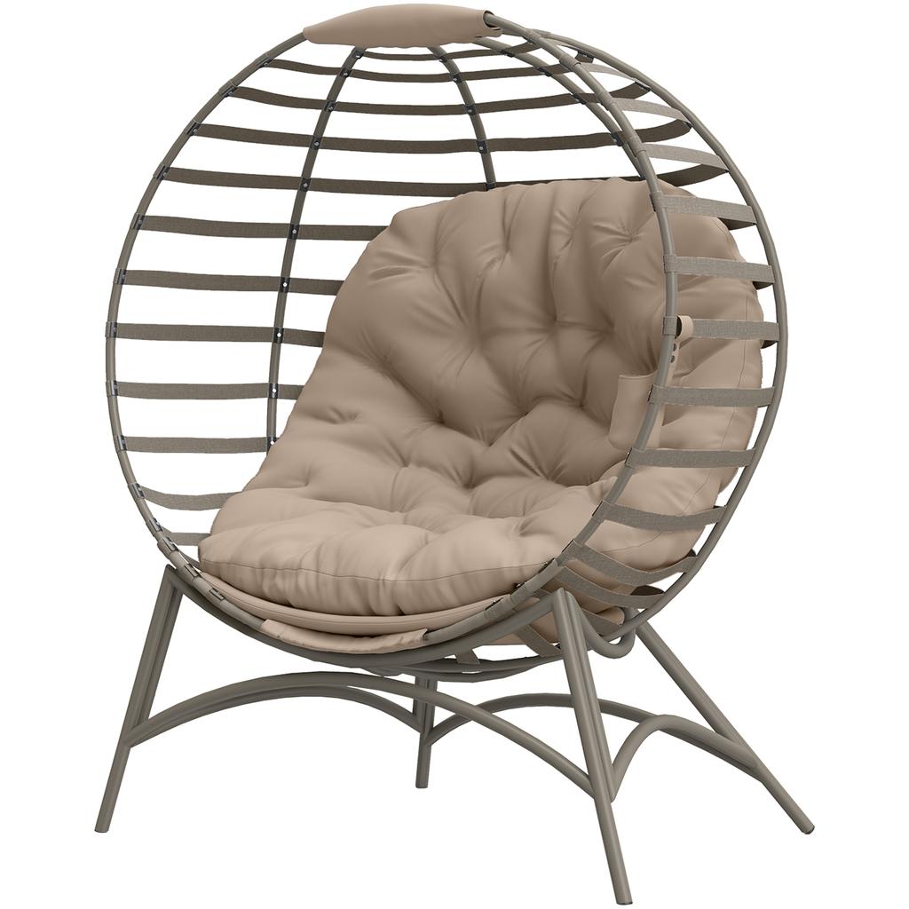 Egg Chair with Cushion & Side Pocket - Brown
