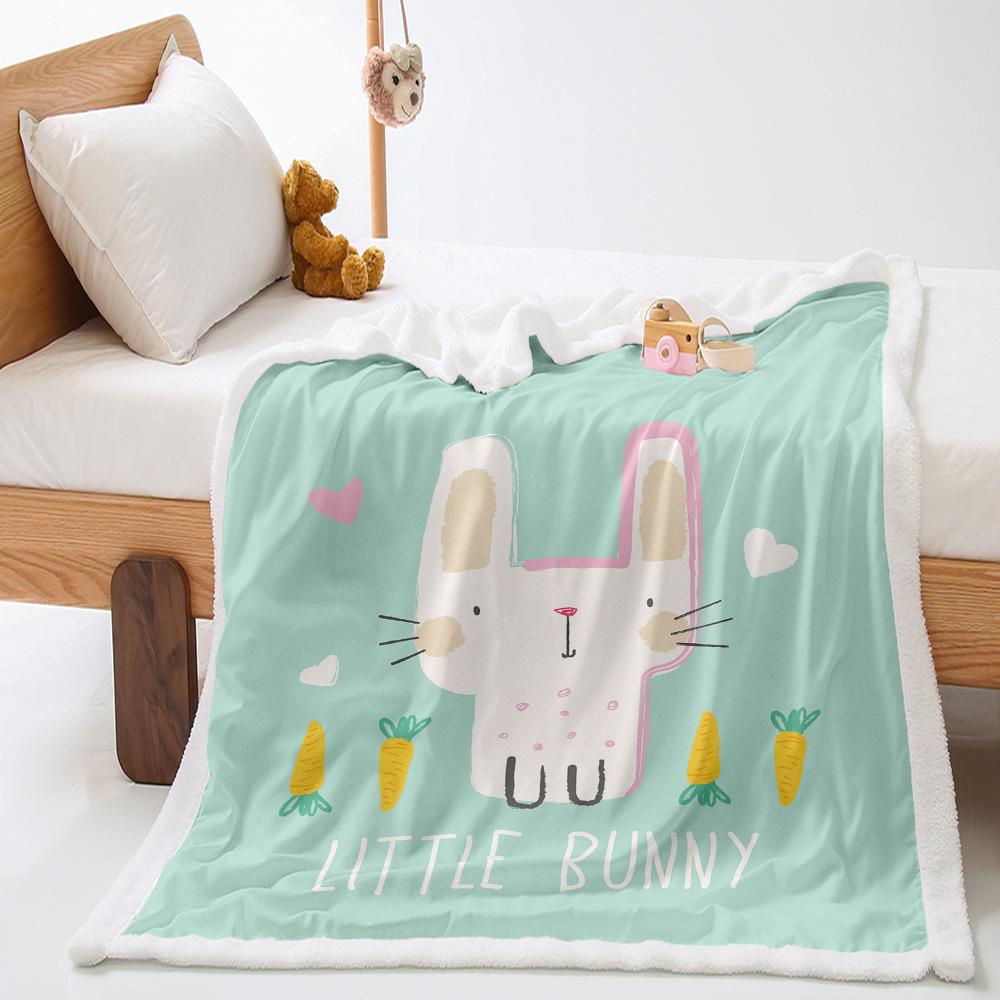 Cartoon Small Animal 2D Digital Printing Thickened Lamb Wool Crystal Fleece Blanket One Piece