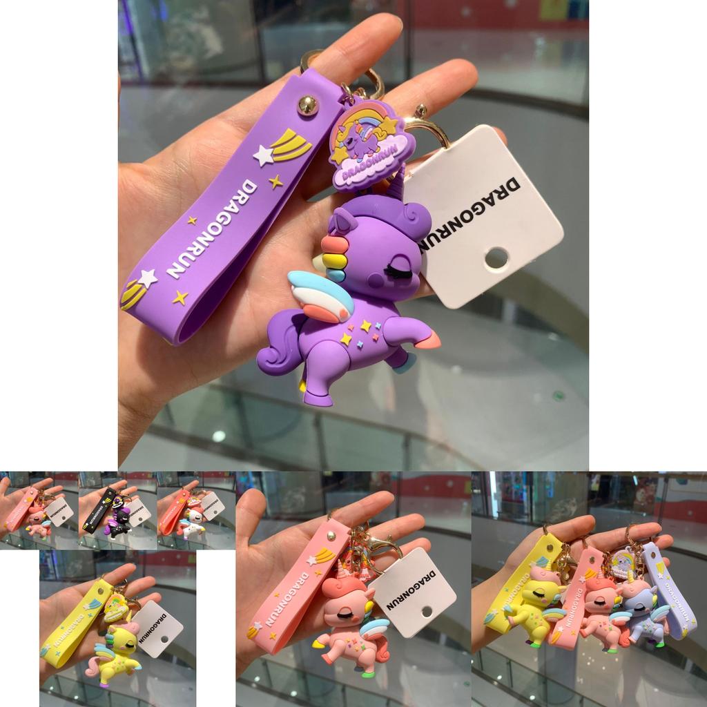 Adorable Unicorn Keychain Cartoon Style Cute Gift Bag Charm For Couples In Pink Metal