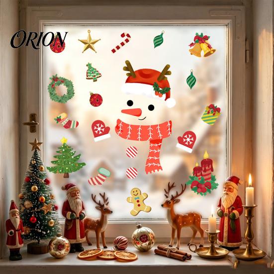 Indoor Outdoor Holiday Decor Christmas Window Clings, Cartoon Antlers Snowman Wall Stickers, Waterproof PVC Cute Stickers Decorative Decals