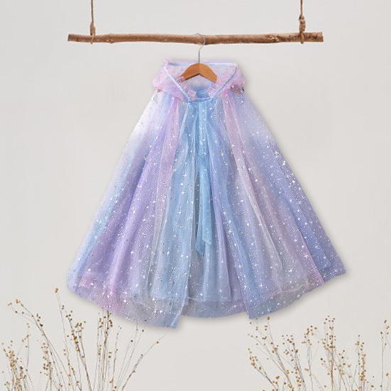 Dívky Plášť s kapucí Hvězda Sněhové vločky Paví peří Průsvitný Volán Tyl Scénické představení Cosplay Kostým Děti Oblékání Princezna Cape Šátek