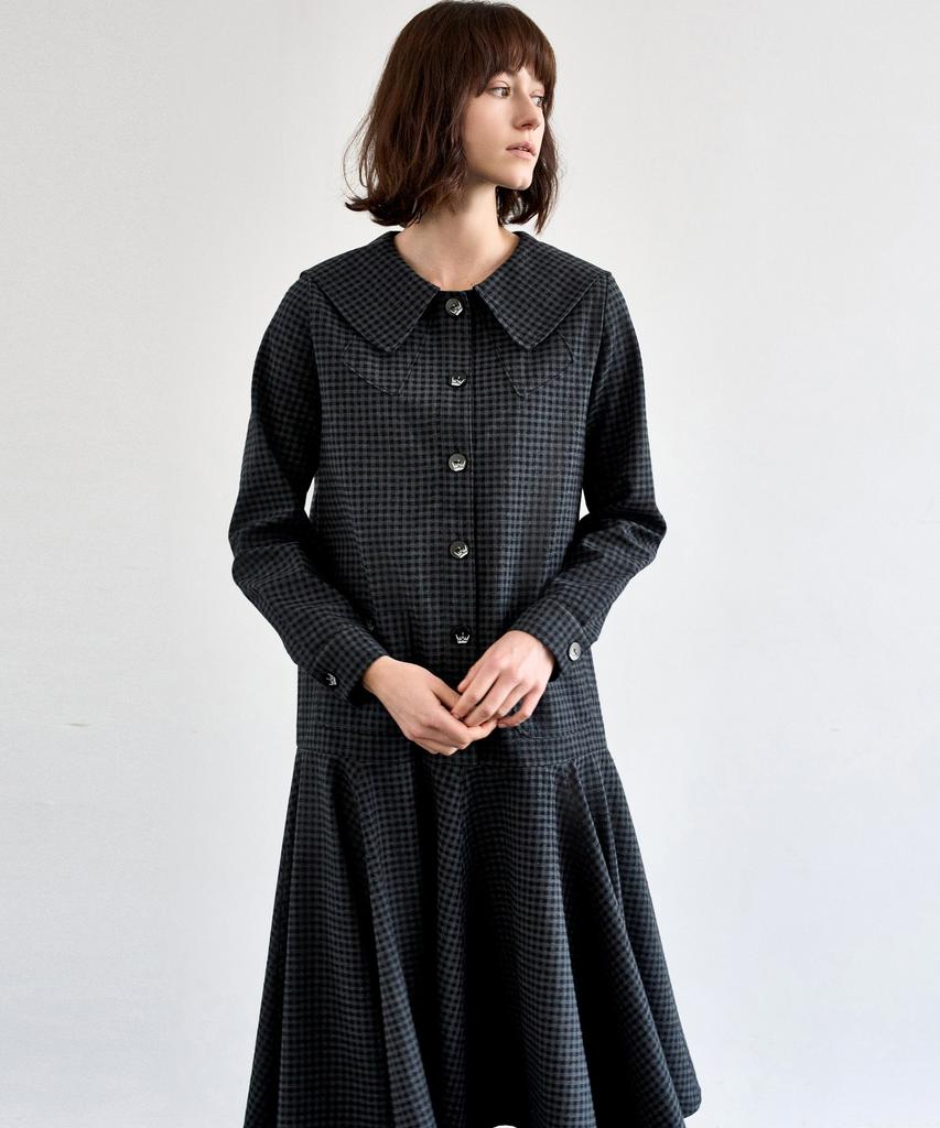 Mite Sailor Collor Flare Check Dress_Check