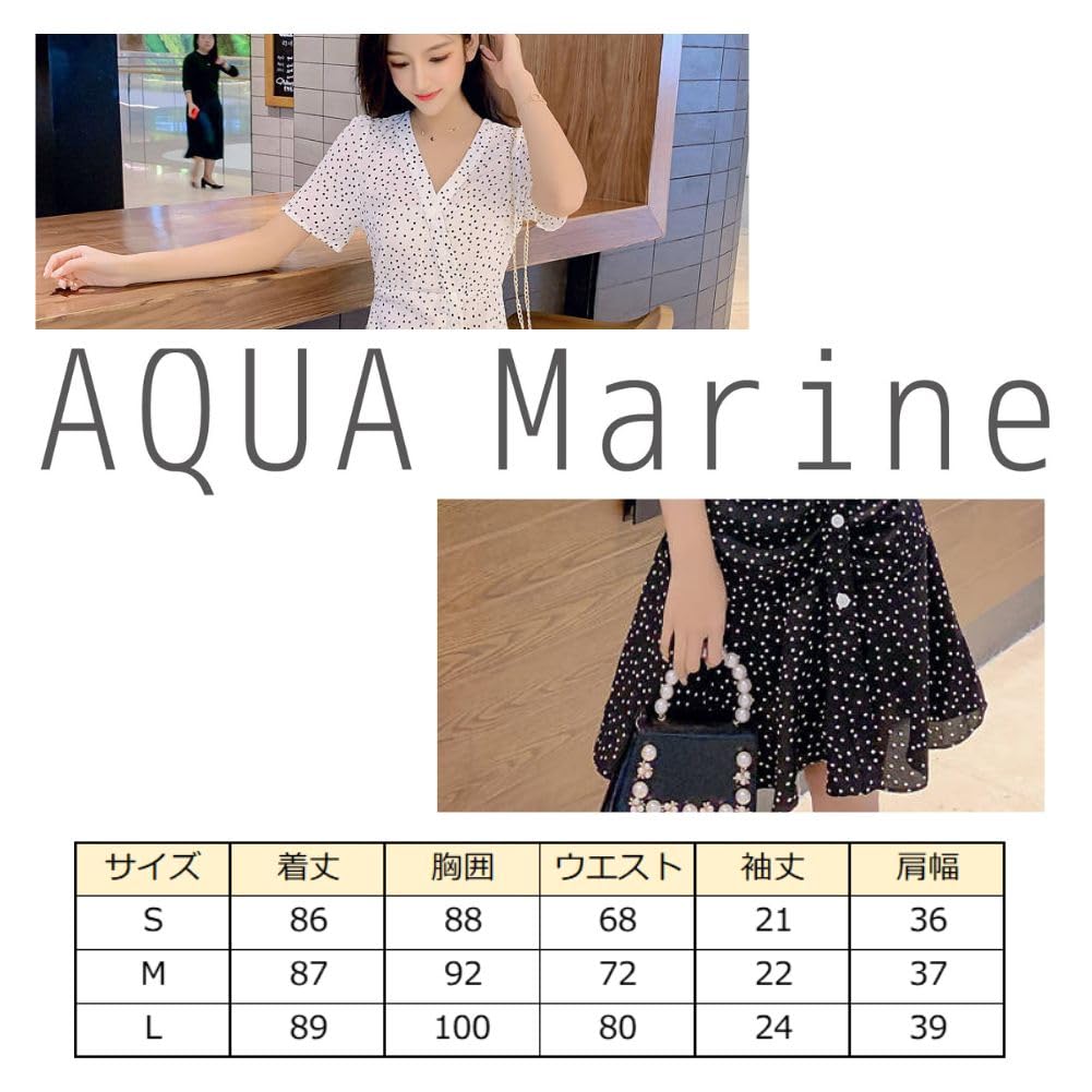AQUA Marine Chiffon Mini Polka Dot Short Mini Summer Korean Resort Style Women's Dress, Print, Sleeves, Length, A-Line, V-Neck, Flared, Wear, Cool,