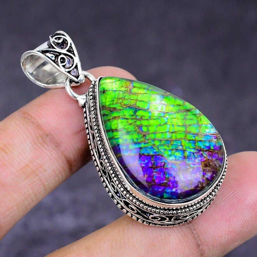 Natural Dichroic Glass Gemstone 925 Sterling Silver Jewelry Pendant 1.77" ETC-14533