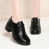 Breathable Comfortable Lace up Soft Leather Shoes Women Flats Spring 2025 Square Heels Black Shoes with Fur for Mom Work Dance