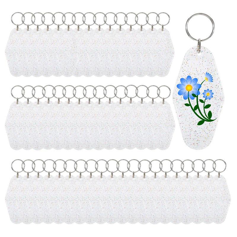 

ABWR-50Pcs Blank Motel Keychain Bulk With Rings,Clear With Glitter Hotel Keychains Key Tag For Vinyl DIY Crafts And Luggage прозорий