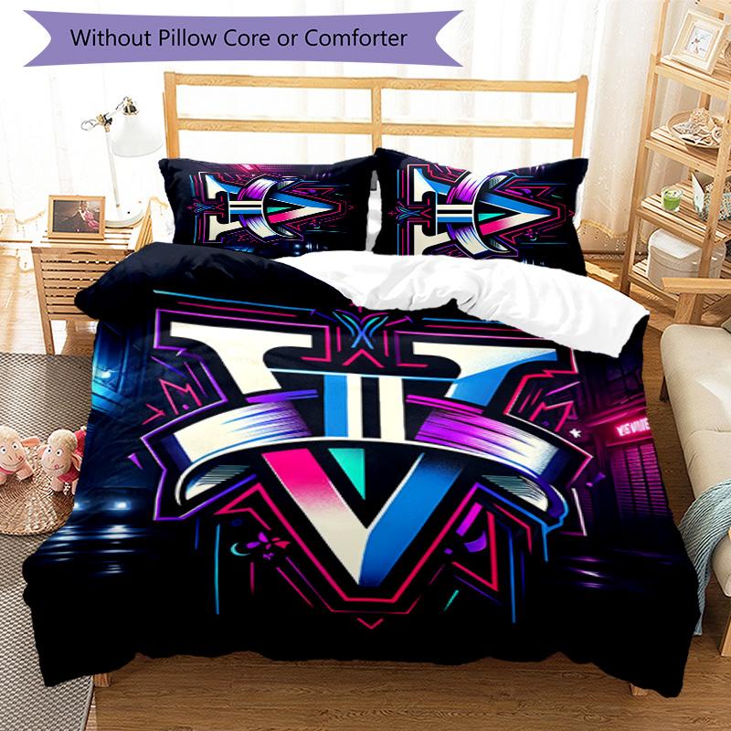 GTA 3pcs Bedding Set Duvet Cover Closure Includes 1 Duvet Cover & 2 Pillowcases for All Seasons Bedroom Home Dorm Decor
