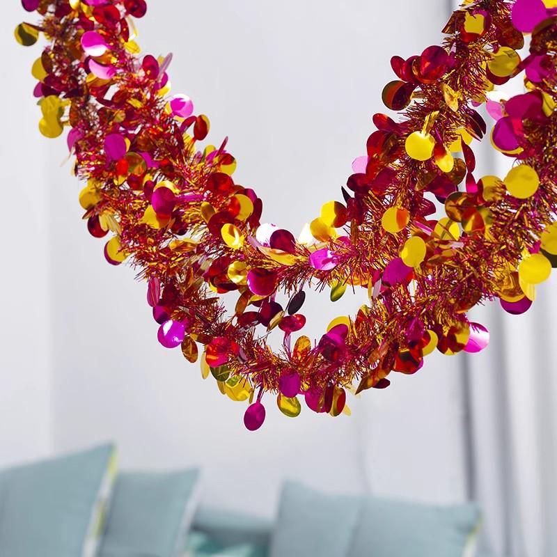 Shiny Ribbon Pull Flower Tinsel for New Year, Wedding, Birthday, and Indoor Festival Decoration