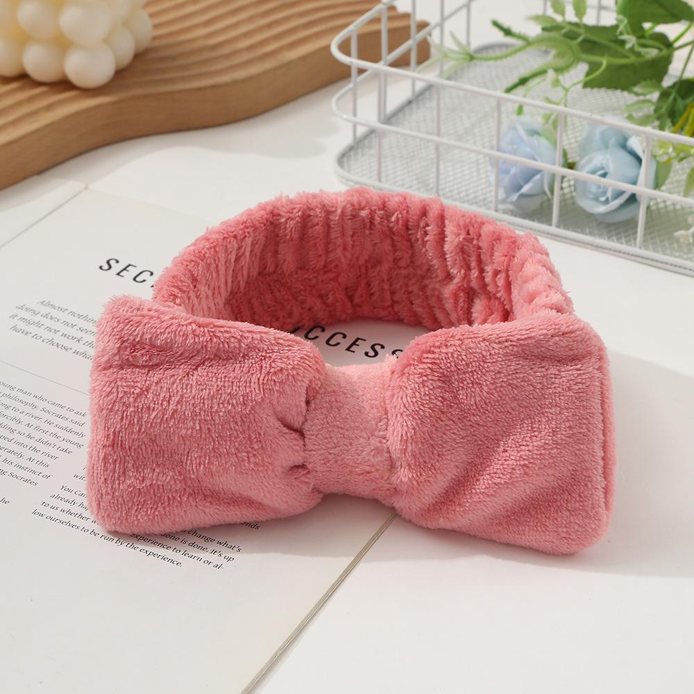 

2024 Women s Plush Solid Color Bow Headband for Makeup & Face Wash