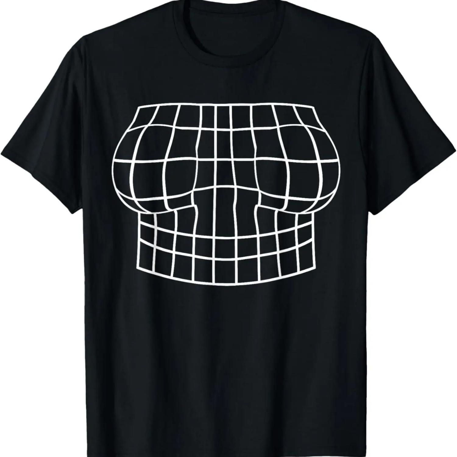 Magnified Chest Optical Illusion Grid Boobs 3D Graphics Idea T-Shirt S