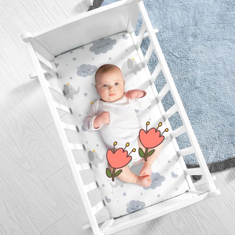 Set mit 2 Stück Baby-Spannbettlaken Kinderbettbezug Einfarbig/Cartoon-Druck Stubenwagen-Laken Matratzenbezug Elastisch Abnehmbarer Bezug