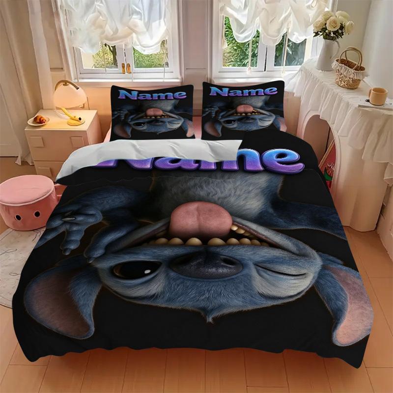 Custom Name Blue Alien Bedding 3 Piece Set HD Print Duvet Cover Pillowcases for Teens Adult Bedroom Decoration Christmas Gift